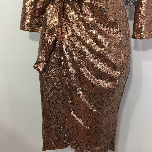 NWT Aqua Copper Sequin Wrap Dress w Waist Tie - Picture 4 of 5